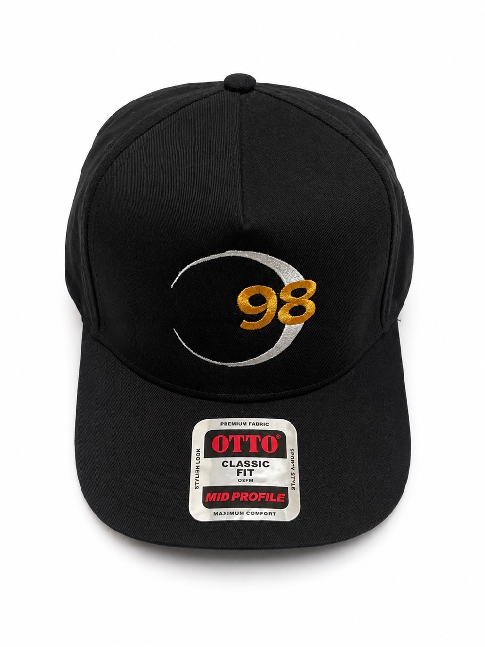 OTTO Black Baseball Cap with Gold '98' and Silver Crescent